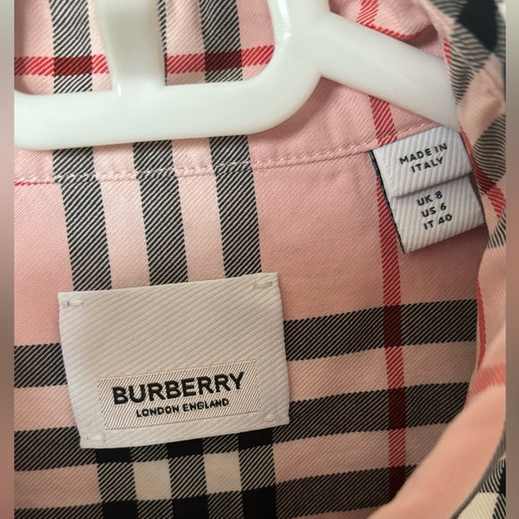 Burberry Logo Embroidered Check Shirt Pink 6 - Picture 7 of 8
